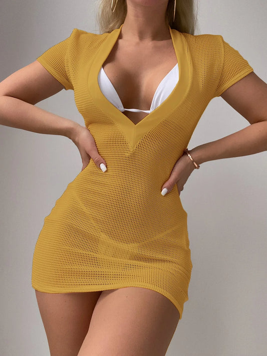 robe de plage transparente jaune